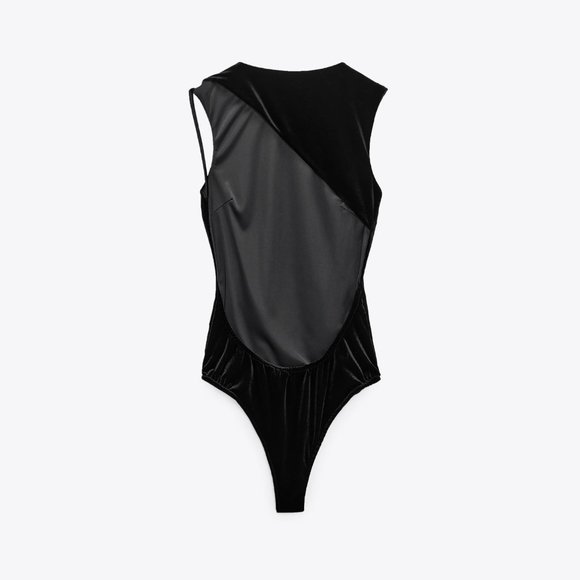 BNWT ZARA ASYMMETRICAL VELVET BODYSUIT  BLACK - REF. 9118/510 - Picture 3 of 4